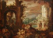 Roelant Savery Herds in the ruins painting